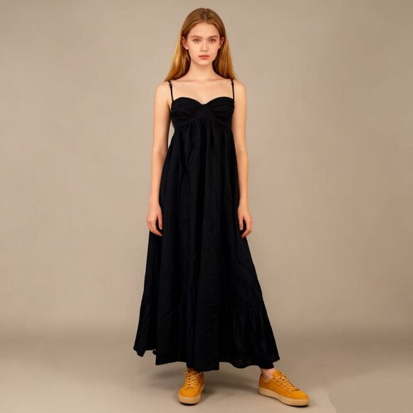 NWOT Farm Rio Linen Blend Black Sleeveless Maxi Dress Size L - Picture 1 of 12
